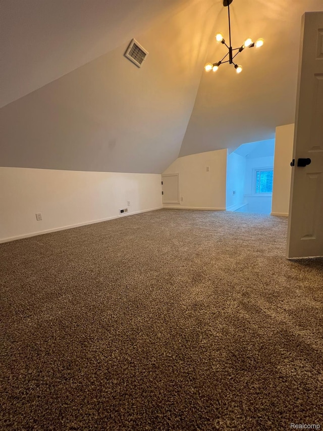 3431 Field St, Detroit, MI 48214 - additional living space featuring vaulted ceiling, a chandelier, and carpet flooring