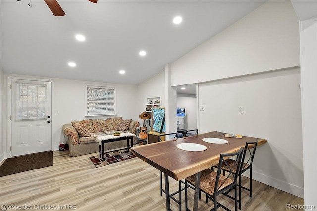 2231 N St, Milford, MI 48380 - dining room with wood finished floors, vaulted ceiling, a ceiling fan, and recessed lighting