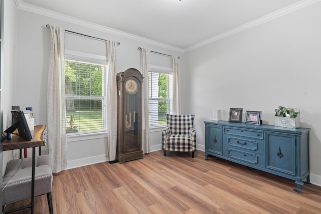 14846 Portage Rd, Vicksburg, MI 49097 - living area with light wood-type flooring and ornamental molding