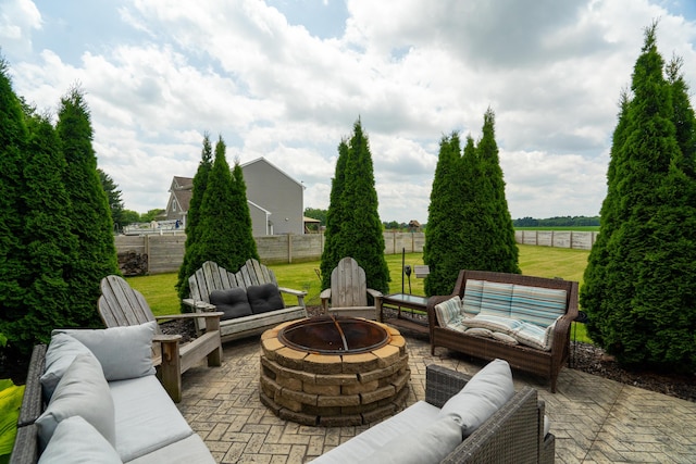 14846 Portage Rd, Vicksburg, MI 49097 - view of patio / terrace featuring an outdoor living space with a fire pit