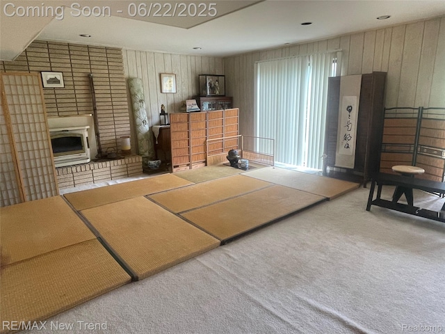5408 Vincennes Dr, Bloomfield Hills, MI 48302 - carpeted living room featuring wood walls