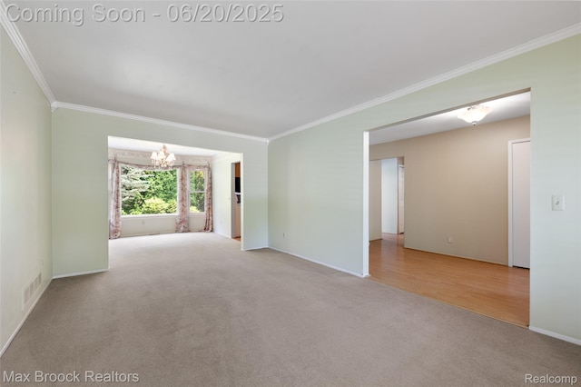683 Thurber Dr, Troy, MI 48085 - carpeted empty room with crown molding and a chandelier