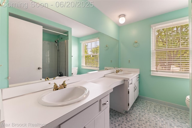 683 Thurber Dr, Troy, MI 48085 - bathroom featuring double vanity, a shower, and tile patterned floors