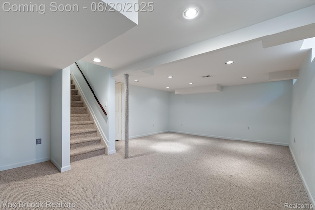 683 Thurber Dr, Troy, MI 48085 - finished basement featuring light carpet, recessed lighting, and stairs