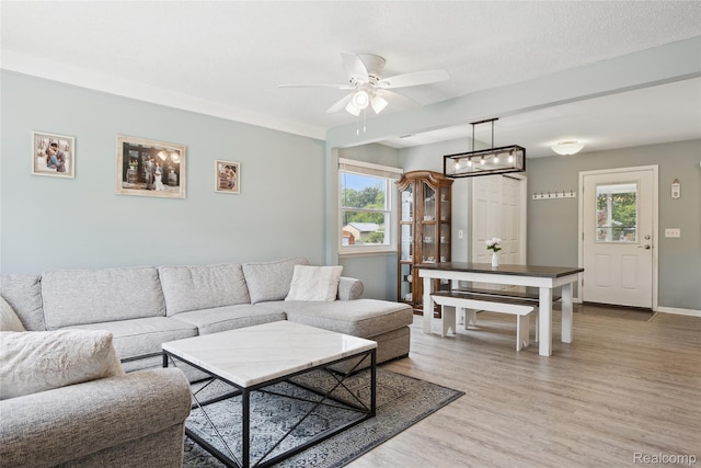 39248 Wade Rd, Taylor, MI 48174 - living room featuring plenty of natural light, a ceiling fan, and light wood finished floors