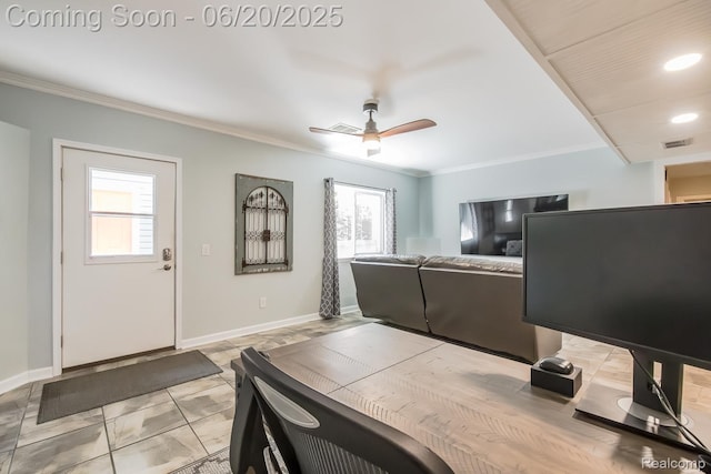 8642 Thendara Blvd, Clarkston, MI 48348 - home office featuring crown molding and ceiling fan
