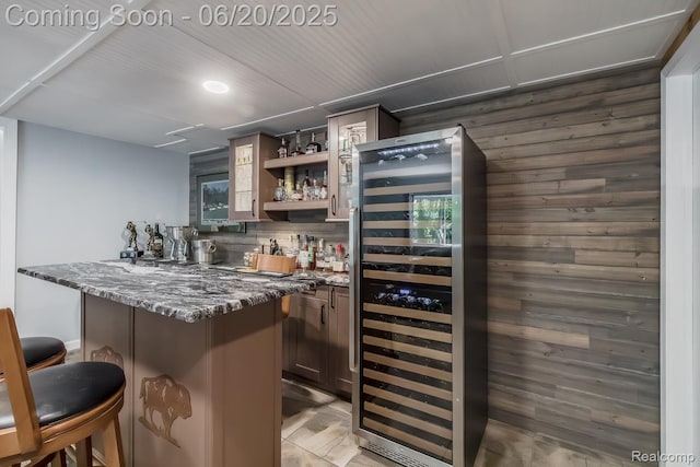 8642 Thendara Blvd, Clarkston, MI 48348 - indoor wet bar with wine cooler and wood walls