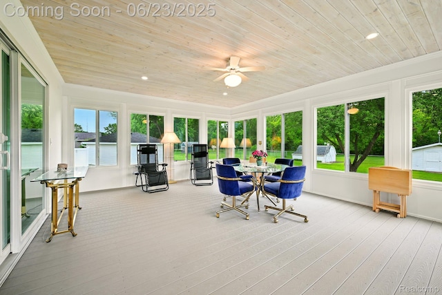 2441 Cheryl Ann Dr, Burton, MI 48519 - sunroom featuring wood ceiling, plenty of natural light, a deck, and wood finished floors