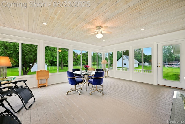 2441 Cheryl Ann Dr, Burton, MI 48519 - sunroom / solarium with wooden ceiling, recessed lighting, a deck, and crown molding