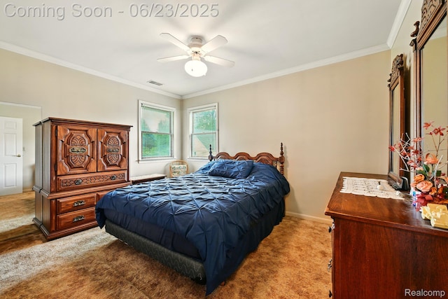 2441 Cheryl Ann Dr, Burton, MI 48519 - bedroom featuring carpet flooring, ornamental molding, and a ceiling fan