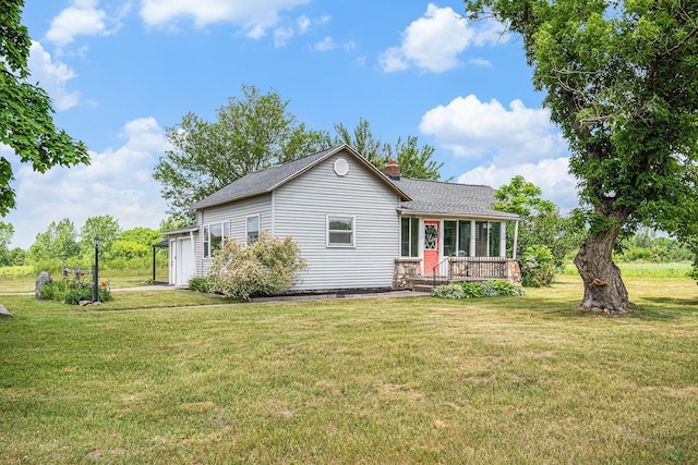14711 White Creek Ave NE, Cedar Springs, MI 49319 - view of front of home featuring a chimney, a front lawn, a porch, and a shingled roof