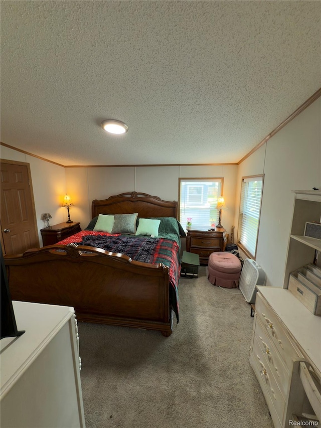 27444 Bordeau Dr, Romulus, MI 48174 - carpeted bedroom with a textured ceiling, crown molding, and lofted ceiling