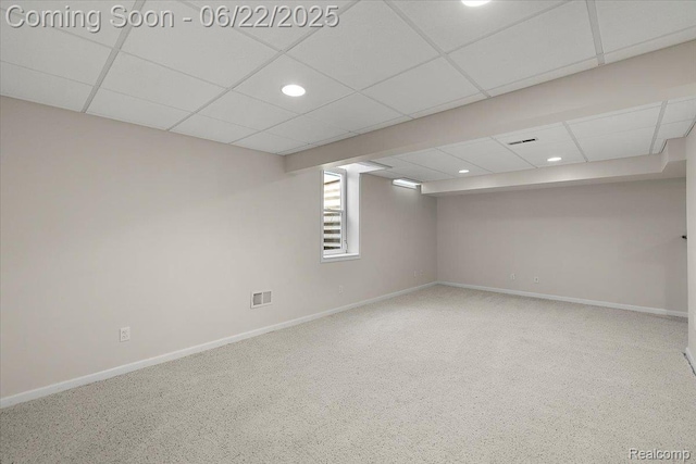 11700 Currin Ct, Plymouth, MI 48170 - below grade area with recessed lighting, a drop ceiling, and carpet flooring