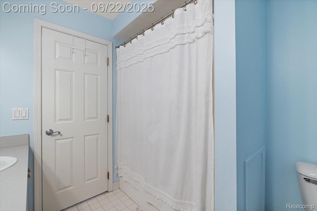 11700 Currin Ct, Plymouth, MI 48170 - full bathroom with vanity, tile patterned flooring, and curtained shower