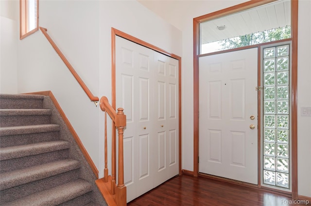 28475 Tiffin Dr, Chesterfield, MI 48047 - entryway featuring stairway and dark wood-style flooring