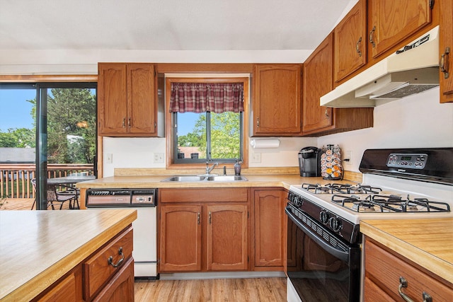 5049 Stauffer Ave SE, Grand Rapids, MI 49508 - kitchen with range with gas stovetop, under cabinet range hood, dishwasher, and plenty of natural light