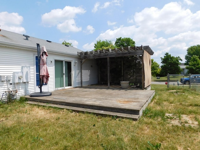 1240 Abbey Ln, Mount Pleasant, MI 48858 - back of property featuring a wooden deck and a pergola