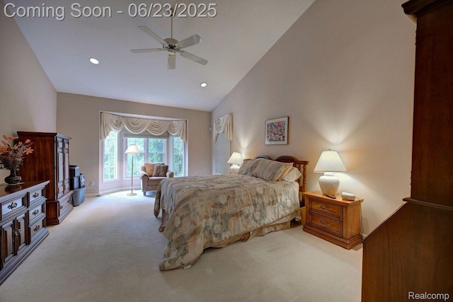 1081 Park Place Ct, Bloomfield Hills, MI 48302 - carpeted bedroom with vaulted ceiling, access to exterior, a ceiling fan, and recessed lighting
