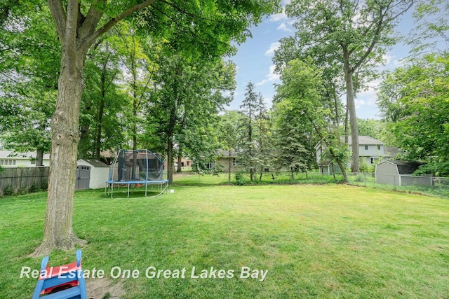 5178 Mangrove Dr, Saginaw, MI 48603 - fenced backyard with a storage unit and a trampoline