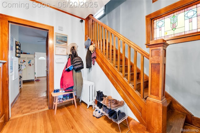 2429 Holmes St, Hamtramck, MI 48212 - stairs with radiator and parquet floors