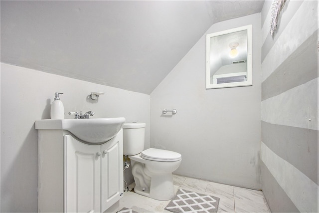 105 Clark St, Buchanan, MI 49107 - half bath with vaulted ceiling, marble finish floors, and vanity