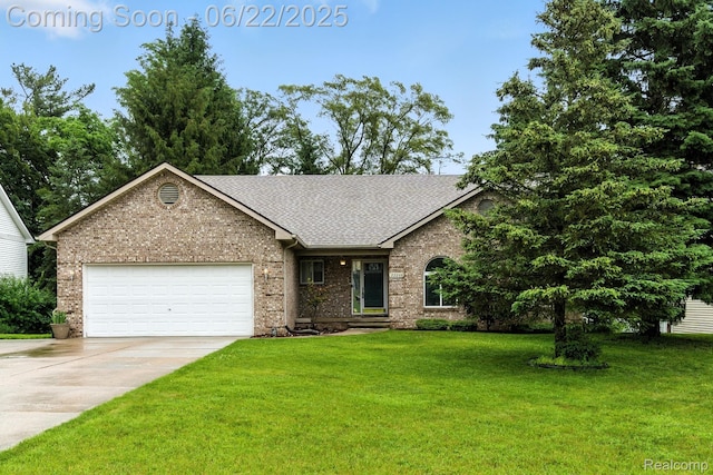 22288 Cass St, Farmington, MI 48335 - view of front of home with brick siding, a shingled roof, concrete driveway, an attached garage, and a front yard