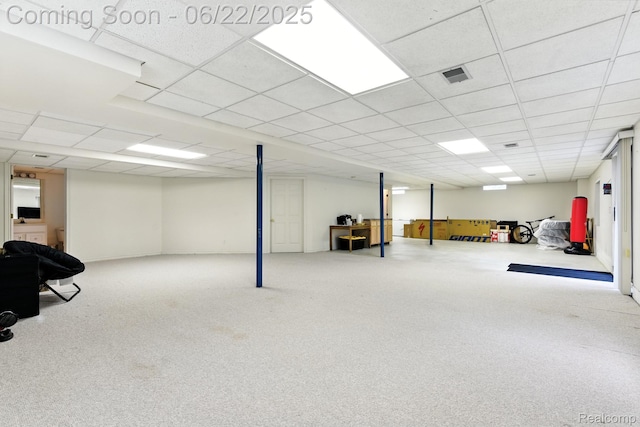 22288 Cass St, Farmington, MI 48335 - below grade area featuring a paneled ceiling and carpet flooring