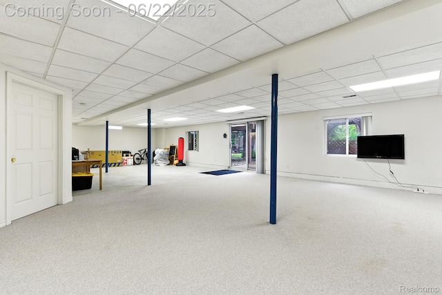 22288 Cass St, Farmington, MI 48335 - basement featuring a paneled ceiling and carpet floors