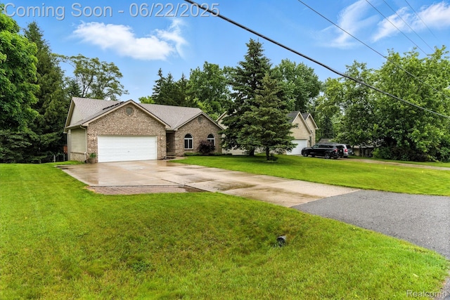 22288 Cass St, Farmington, MI 48335 - view of front of home with brick siding, concrete driveway, a front yard, and an attached garage