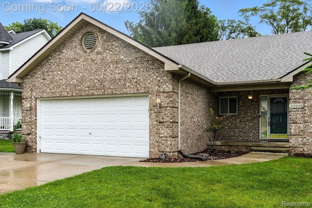 22288 Cass St, Farmington, MI 48335 - single story home with roof with shingles, brick siding, concrete driveway, a garage, and a front lawn