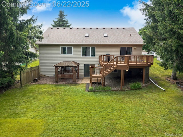 22288 Cass St, Farmington, MI 48335 - back of property with a gazebo, a deck, a patio area, stairs, and roof with shingles