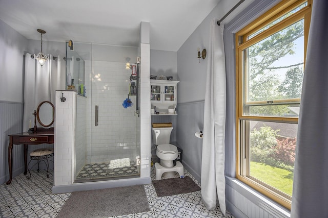 73640 Fulton St, Armada, MI 48005 - full bath with plenty of natural light, wainscoting, and a stall shower