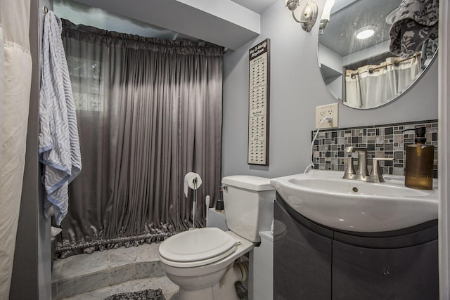 73640 Fulton St, Armada, MI 48005 - full bath with vanity, backsplash, and a shower with curtain