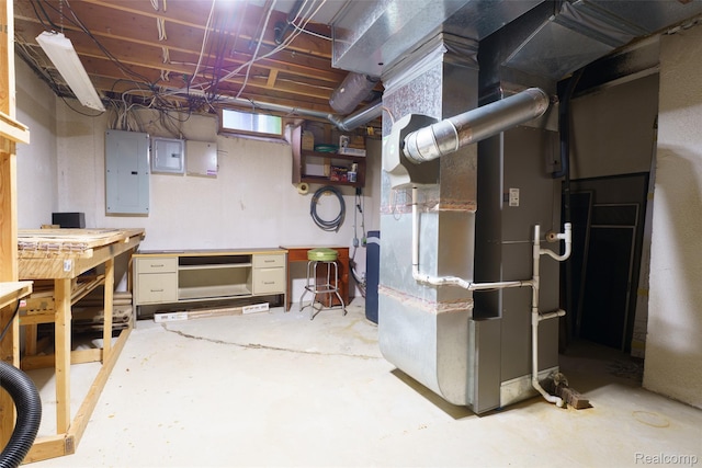 24810 Nottingham Dr, Novi, MI 48374 - basement featuring electric panel, a workshop area, and heating unit