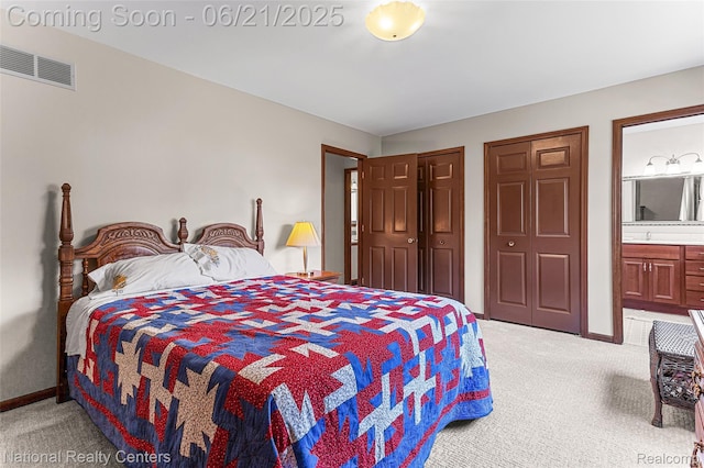 1306 Bishops Ter, Wixom, MI 48393 - bedroom with light carpet, connected bathroom, and two closets