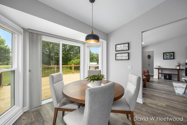 6935 Fairway Vista Dr SE, Caledonia, MI 49316 - dining room featuring vaulted ceiling and wood finished floors