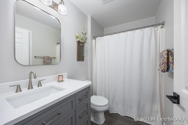 6935 Fairway Vista Dr SE, Caledonia, MI 49316 - bathroom featuring vanity, wood finished floors, and a shower with shower curtain