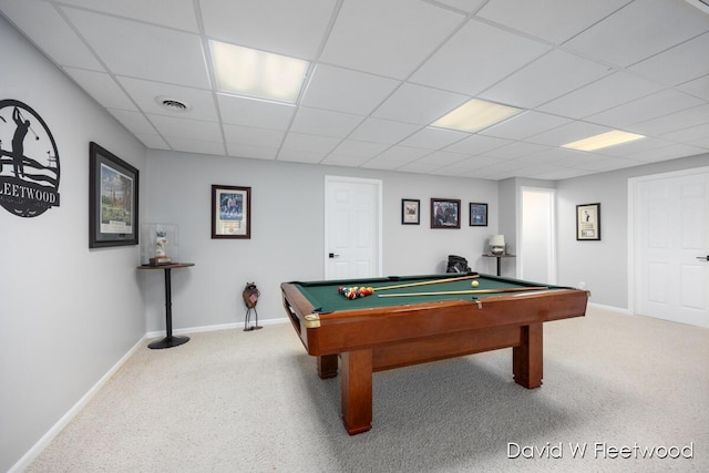 6935 Fairway Vista Dr SE, Caledonia, MI 49316 - rec room with billiards, a drop ceiling, and carpet flooring