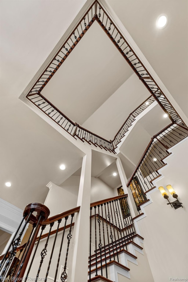5626 Shadow Ln, Bloomfield Hills, MI 48302 - stairway with recessed lighting and a high ceiling