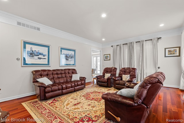 5626 Shadow Ln, Bloomfield Hills, MI 48302 - living room with ornamental molding, recessed lighting, and wood finished floors