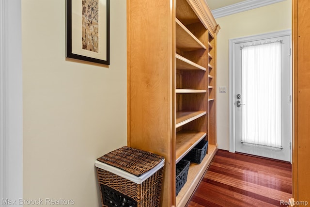 5626 Shadow Ln, Bloomfield Hills, MI 48302 - mudroom featuring wood finished floors, crown molding, and plenty of natural light