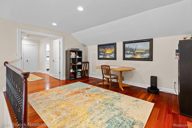 5626 Shadow Ln, Bloomfield Hills, MI 48302 - office with dark wood-style floors, recessed lighting, and vaulted ceiling
