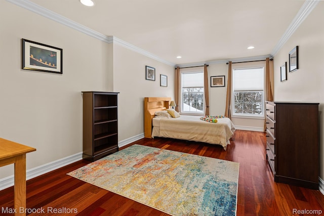 5626 Shadow Ln, Bloomfield Hills, MI 48302 - bedroom with ornamental molding, dark wood-type flooring, and recessed lighting