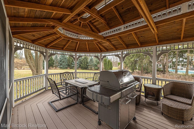 5626 Shadow Ln, Bloomfield Hills, MI 48302 - wooden terrace with area for grilling and a gazebo