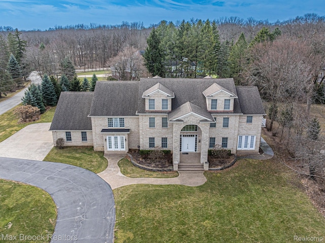 5626 Shadow Ln, Bloomfield Hills, MI 48302 - view of front of property featuring french doors, a front lawn, and stone siding
