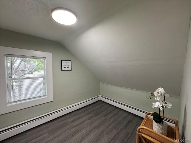 1741 Academy St, Ferndale, MI 48220 - additional living space featuring dark wood-style floors, vaulted ceiling, and a baseboard heating unit