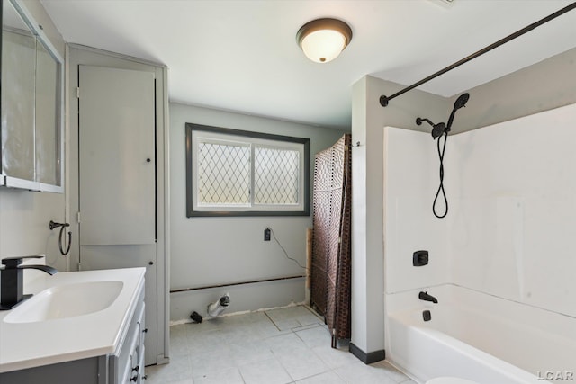 605 Oak St, Hudson, MI 49247 - full bath featuring vanity, shower / tub combo with curtain, and tile patterned flooring