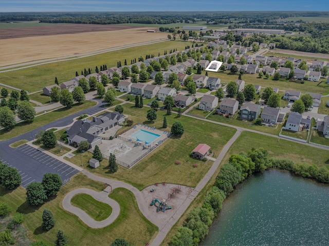 8855 Geiser Grv, Richland, MI 49083 - aerial perspective of suburban area featuring a large body of water and a pool area
