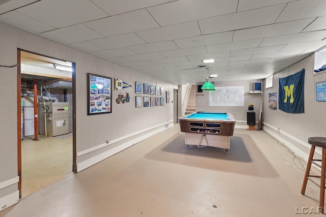 1043 Orchard Rd, Adrian, MI 49221 - recreation room with concrete flooring, billiards, and heating unit