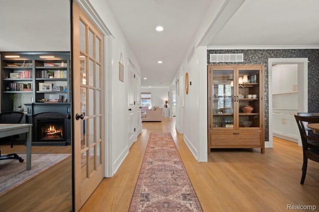 423 N Altadena Ave, Royal Oak, MI 48067 - hall featuring light wood-type flooring, crown molding, and recessed lighting
